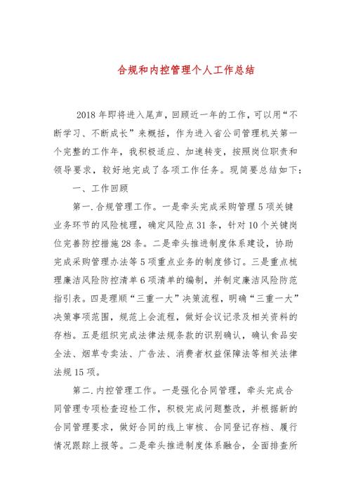 合规和内控管理个人工作总结.docx