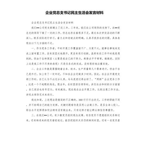企业党总支书记民主生活会发言材料.docx
