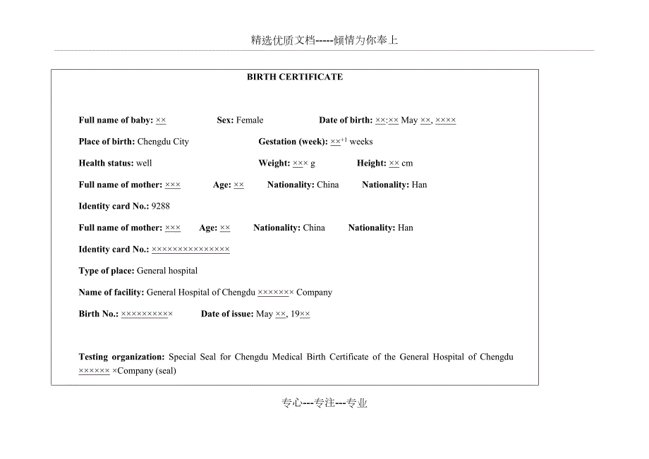 出生证明英文翻译模板.docx_第1页