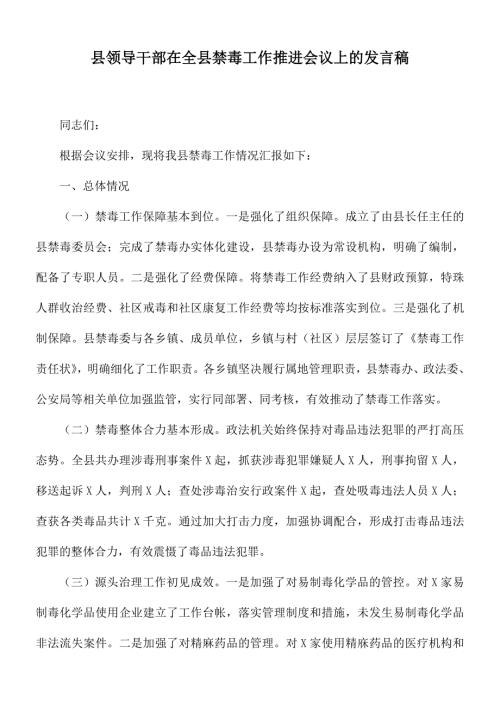 县领导干部在全县禁毒工作推进会议上的发言稿.docx