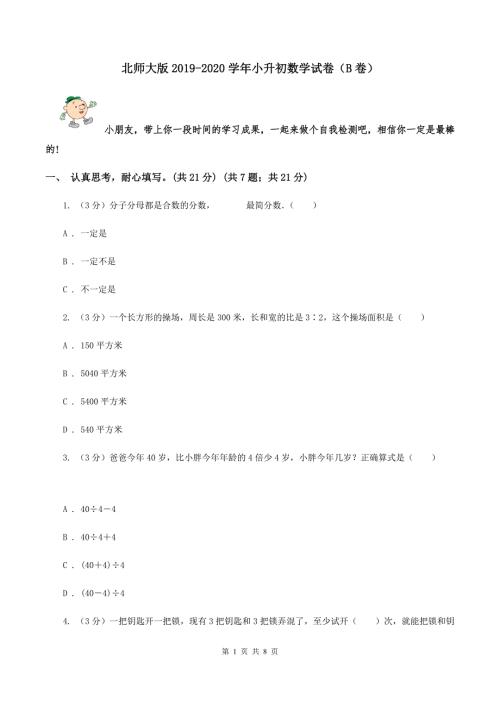 北师大版2020小升初数学试卷B卷.doc