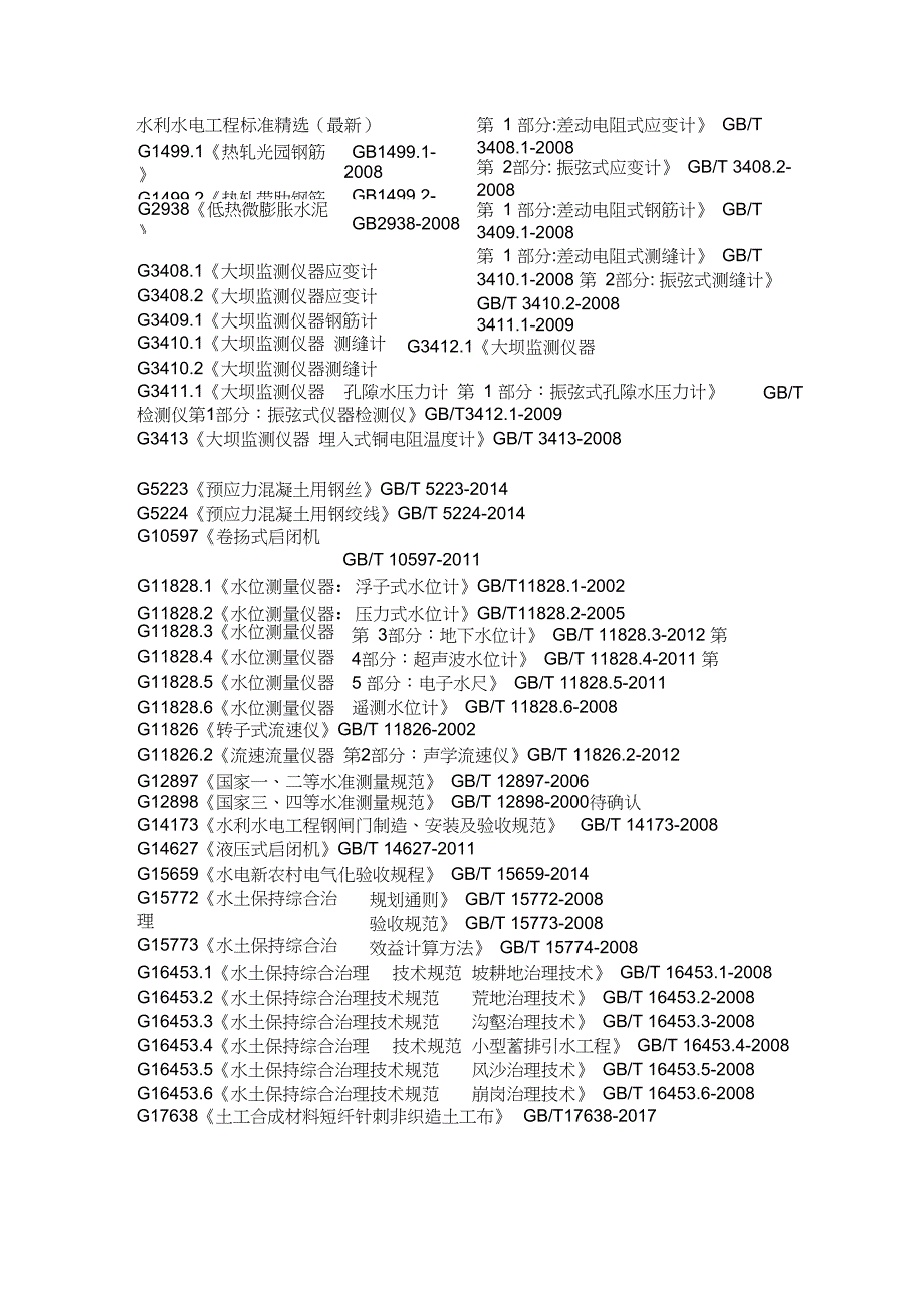 完整版水利水电工程规范规程清单最新版.doc_第1页