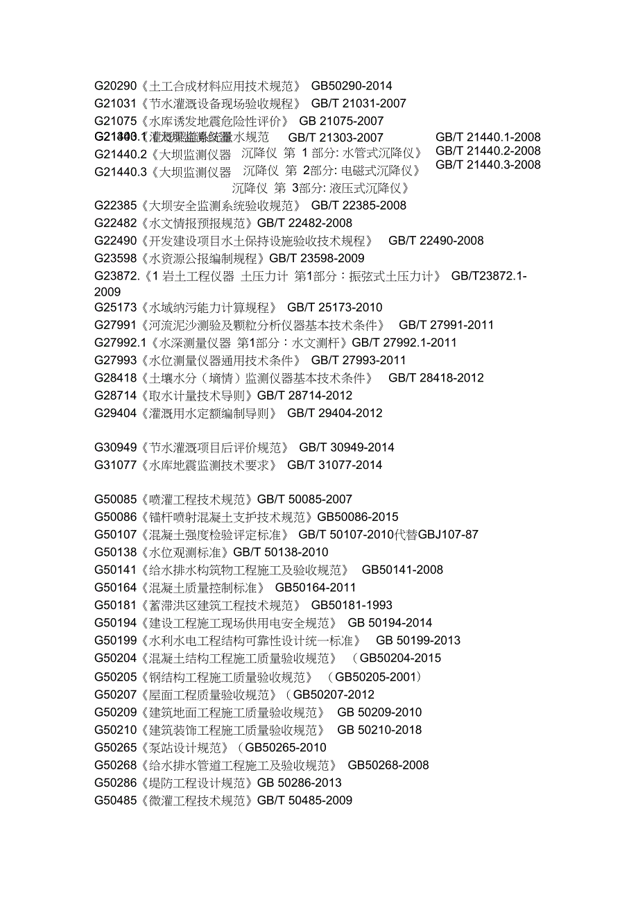 完整版水利水电工程规范规程清单最新版.doc_第2页