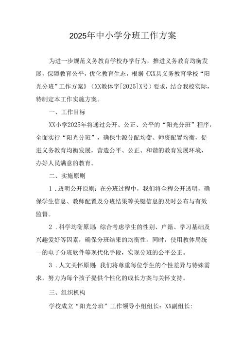 2025年开展《中小学分班》工作方案 合计6份.docx