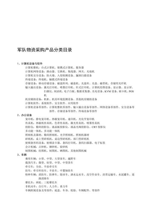 军队物资采购产品分类目录.doc