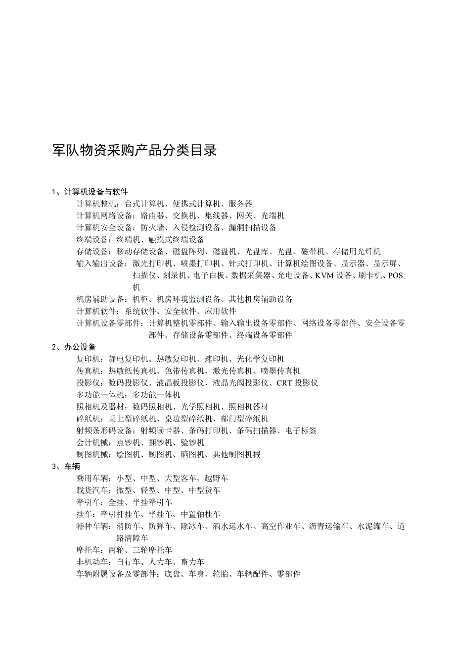 军队物资采购产品分类目录.doc_第1页