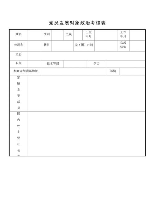 党员发展对象政治考核表2020版本.docx