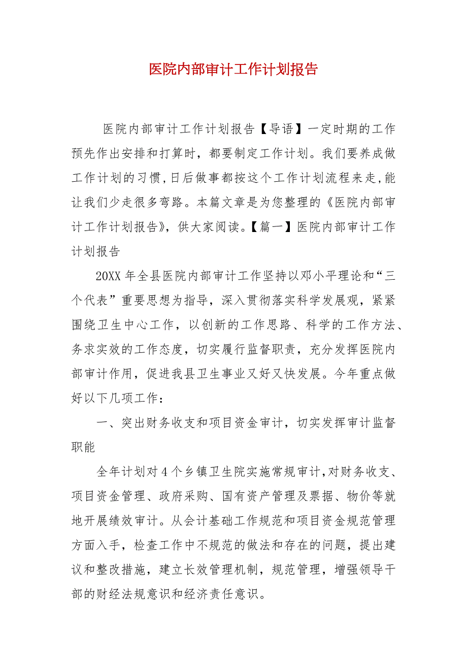 医院内部审计工作计划报告.docx_第2页