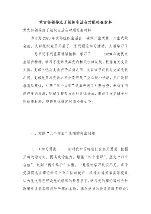 党支部领导班子组织生活会对照检查材料.docx