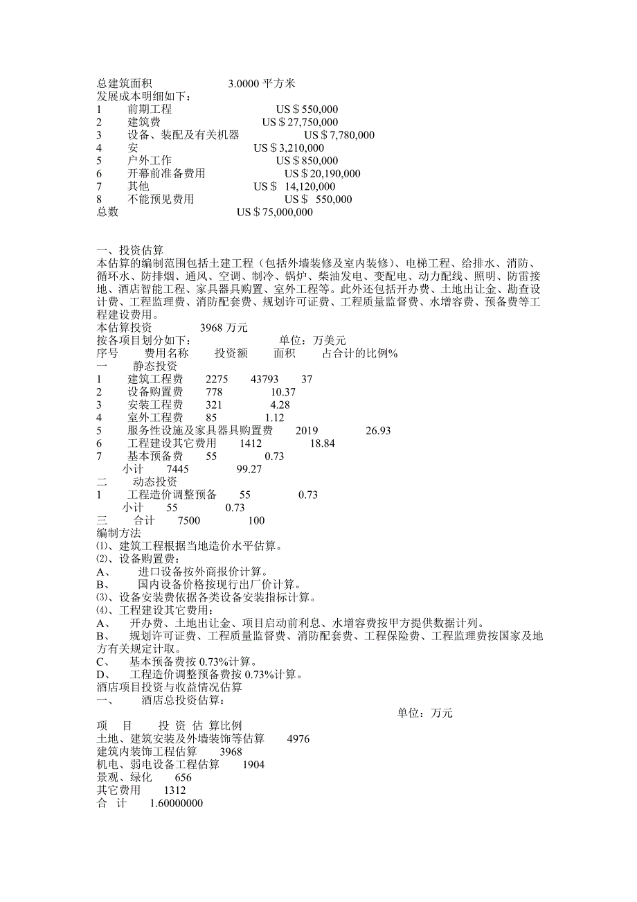 四星级酒店总投资估算表.doc_第2页