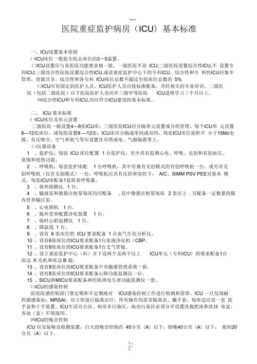 医院重症监护病房ICU基本标准.docx
