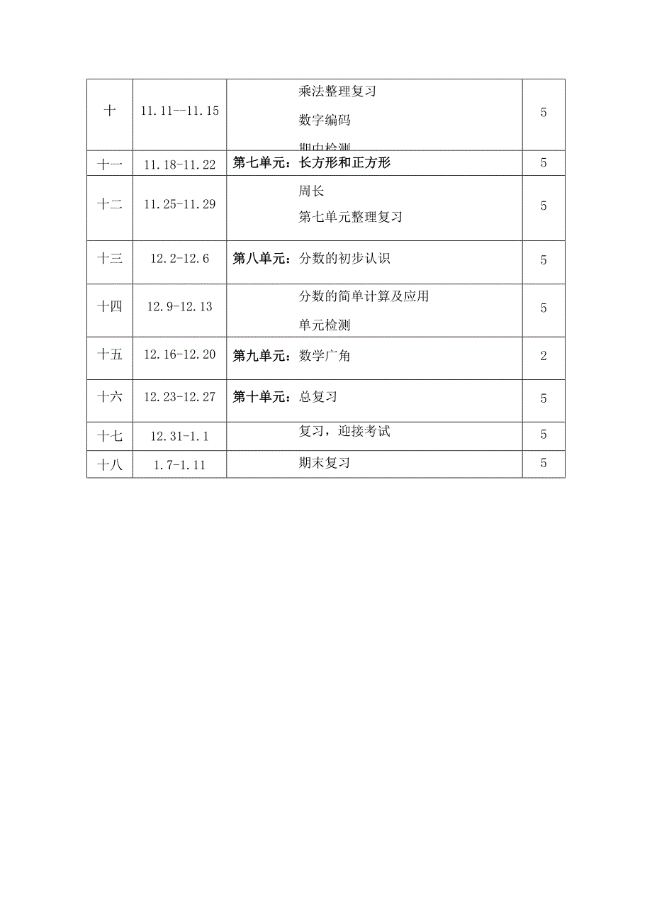 人教版三年级数学上册教学进度表.doc_第2页