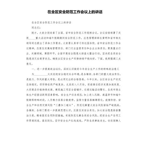 在全区安全防范工作会议上的讲话模板.doc