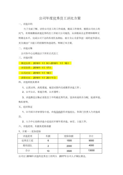 公司优秀员工评比方案完整版.doc