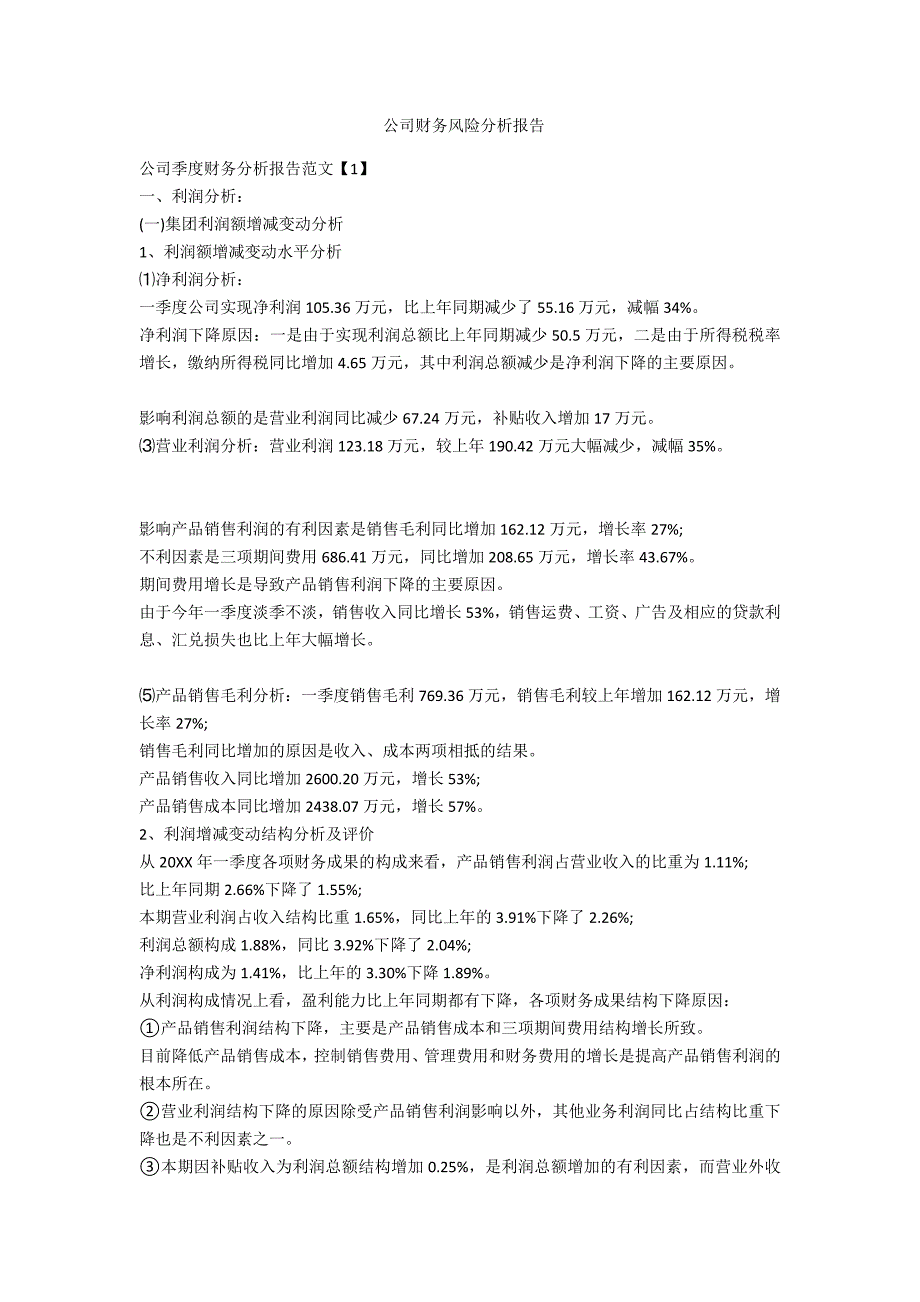 公司财务风险分析报告范例.doc_第1页