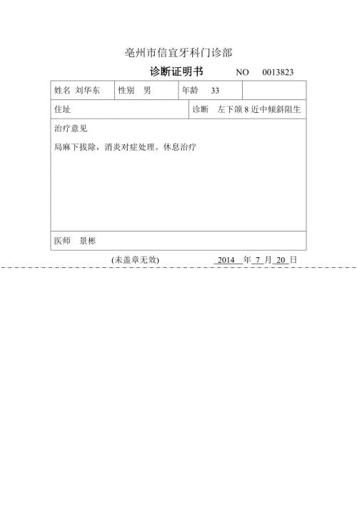 亳州市信宜牙科门诊部诊断证明书范本.doc