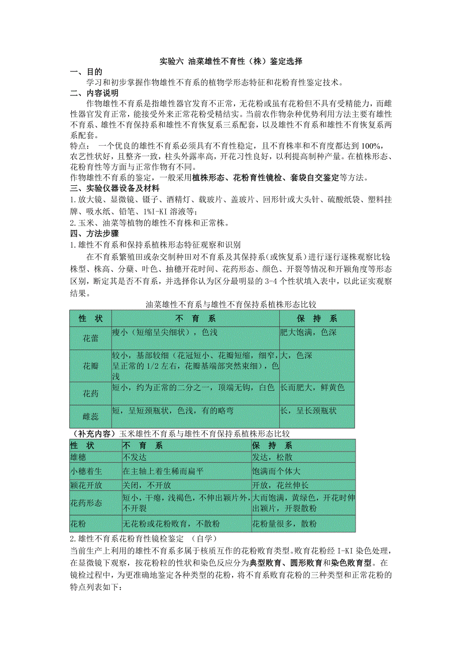 实验六油菜雄性不育性株鉴定选择.doc_第1页