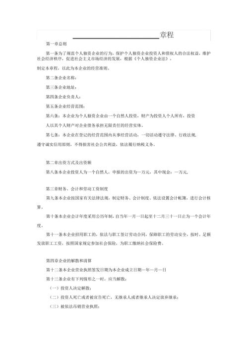 个人独资企业章程.docx