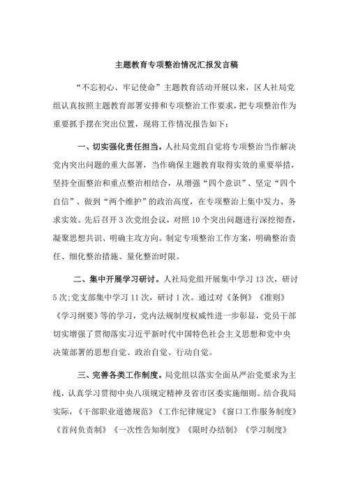 主题教育专项整治情况汇报发言稿.doc