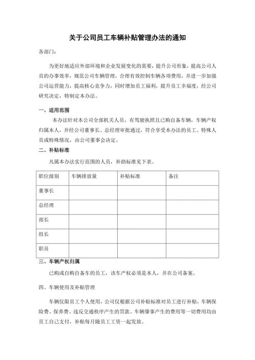 公司员工车辆补贴管理办法.doc