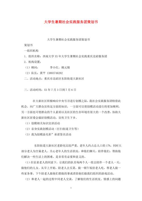 大学生暑期社会实践服务团策划书.doc