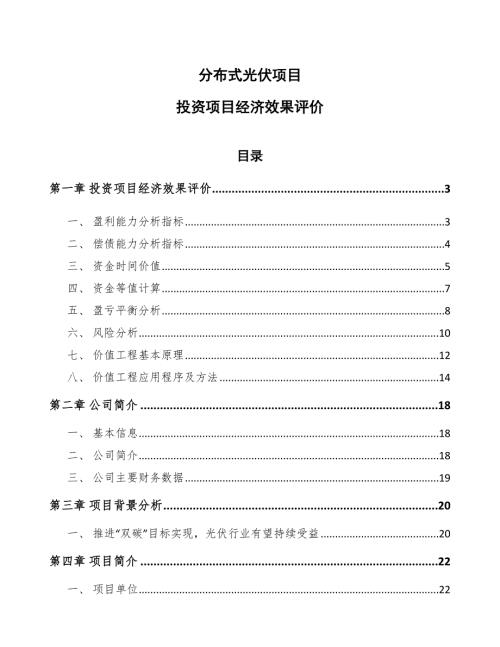 分布式光伏项目投资项目经济效果评价参考.docx
