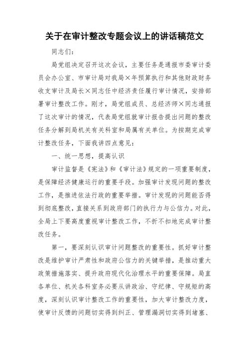 关于在审计整改专题会议上的讲话稿范文.doc