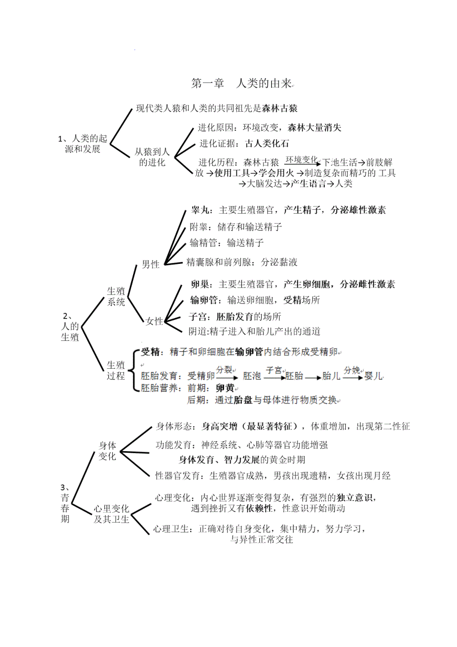 人教版七年级生物下册考点思维导图版.doc_第1页