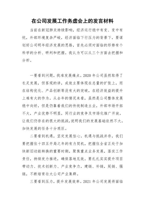 在公司发展工作务虚会上的发言材料.doc
