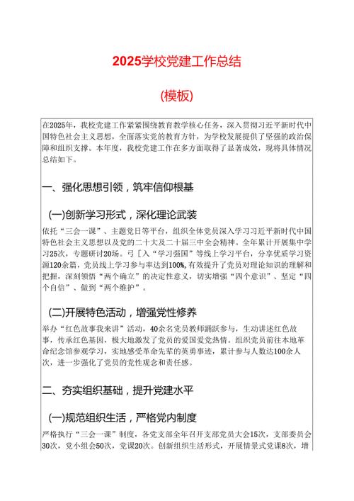 2025 学校党建工作总结（模板）.docx