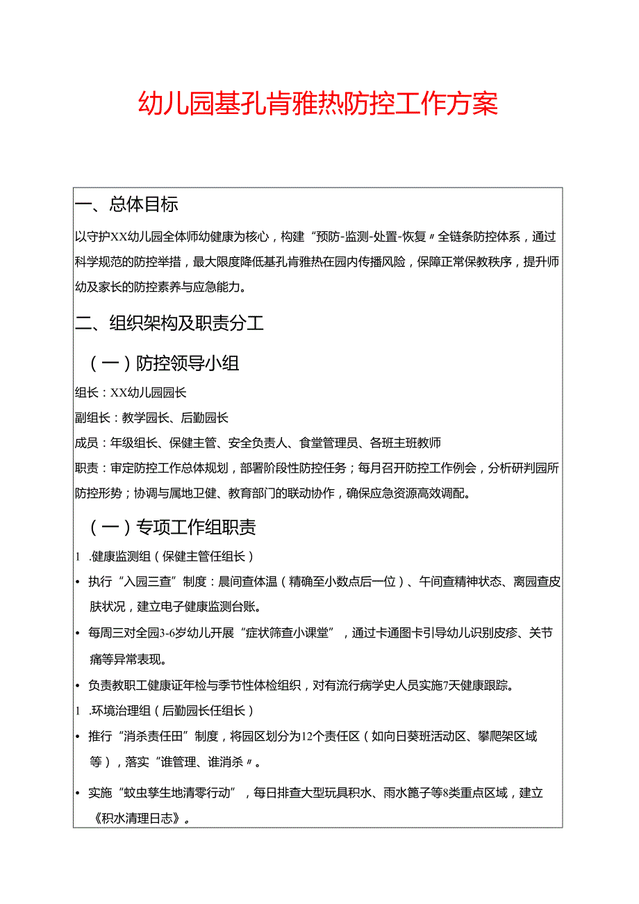 XX幼儿园基孔肯雅热防控工作方案 .docx_第1页