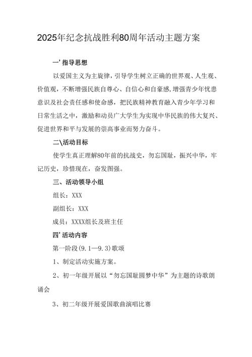 2025年纪念《抗战胜利80周年》主题活动方案 合计5份.docx