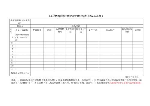 XX市中医院供应商设备信息及报价表（2025年）.docx