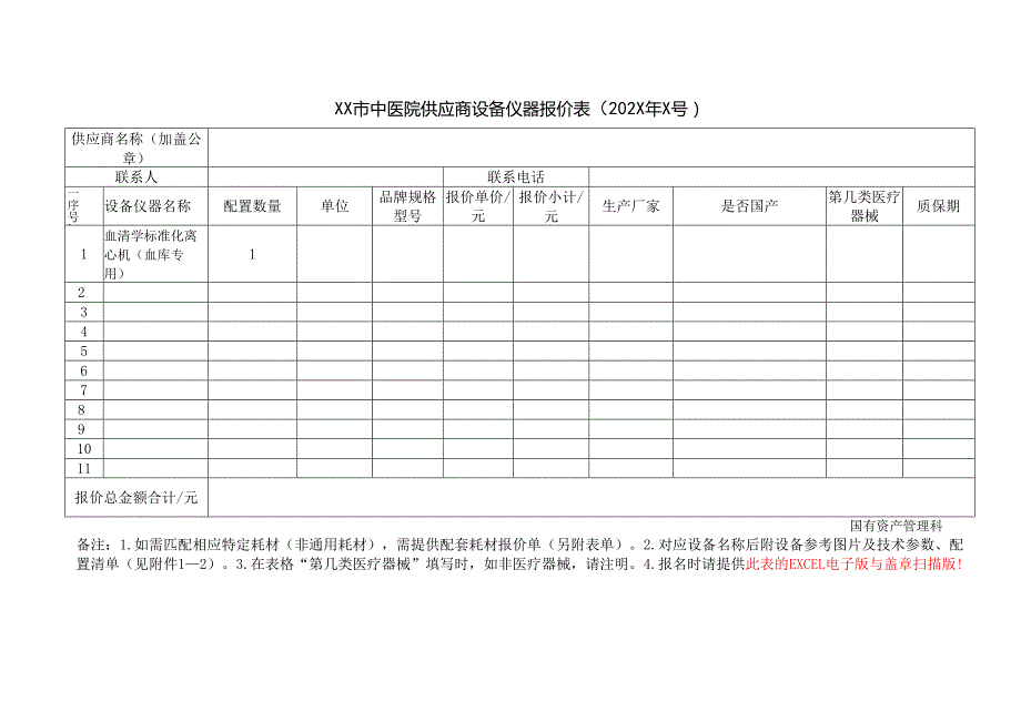 XX市中医院供应商设备信息及报价表（2025年）.docx_第1页