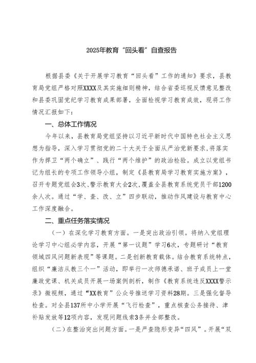 2025年教育“回头看”自查报告 3篇范文.docx