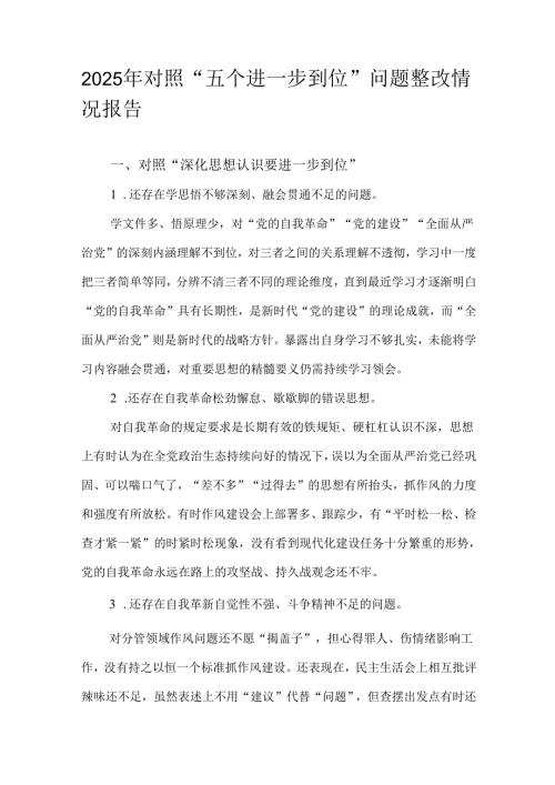 2025年对照“五个进一步到位”问题整改情况报告.docx