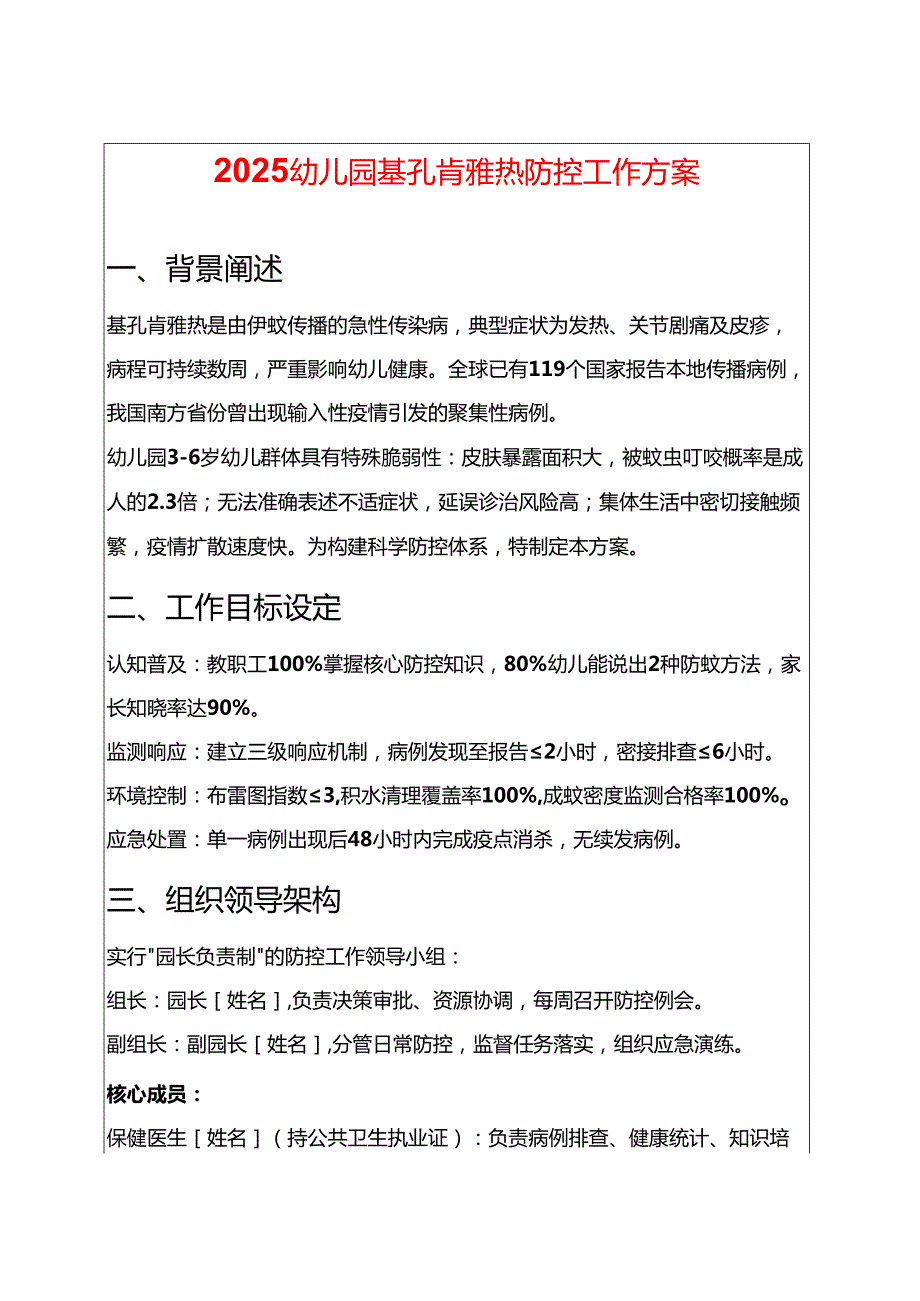2025幼儿园基孔肯雅热防控工作方案（模板）.docx_第1页