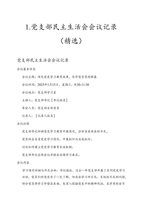 1.党支部民主生活会会议记录（精选）.docx