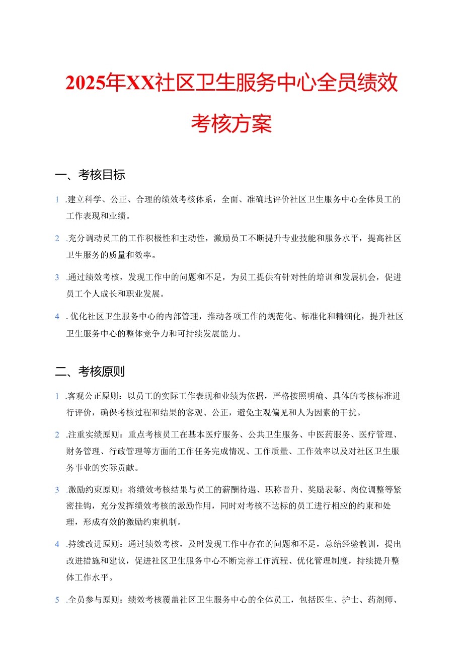 2025年XX社区卫生服务中心全员绩效考核方案.docx_第1页