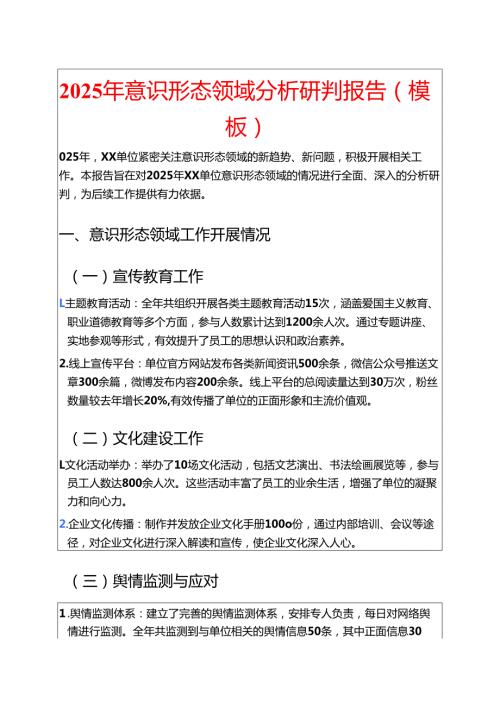 2025年意识形态领域分析研判报告（模板）.docx
