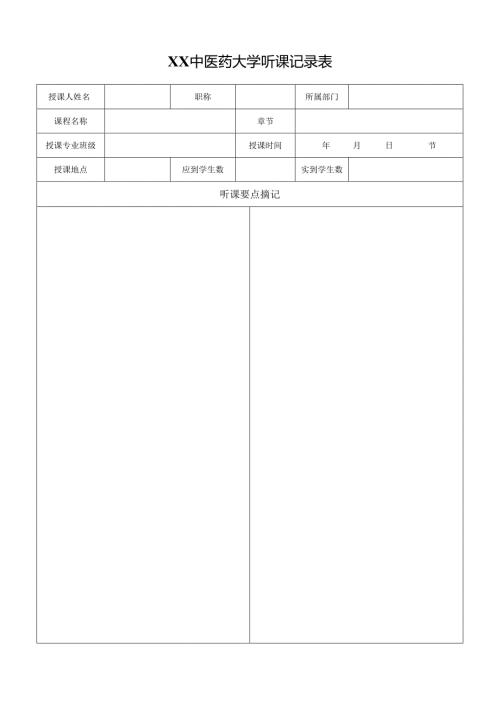 XX中医药大学听课记录表（2025年）.docx