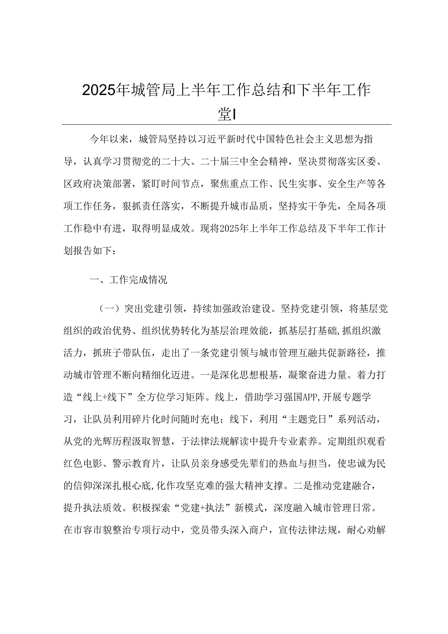 2025年城管局上半年工作总结和下半年工作计划.docx_第1页