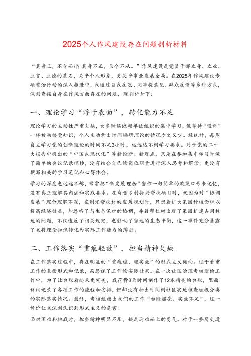 2025个人作风建设存在问题剖析材料.docx