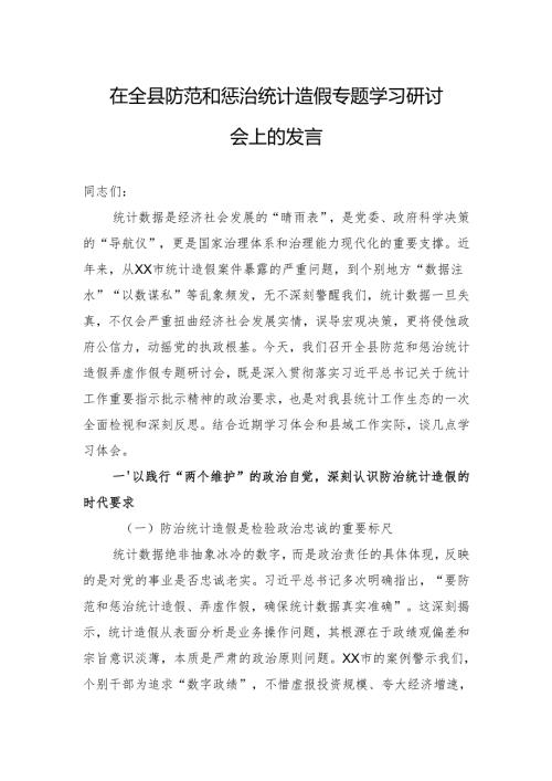 2025在全县防范和惩治统计造假专题学习研讨会上的发言.docx
