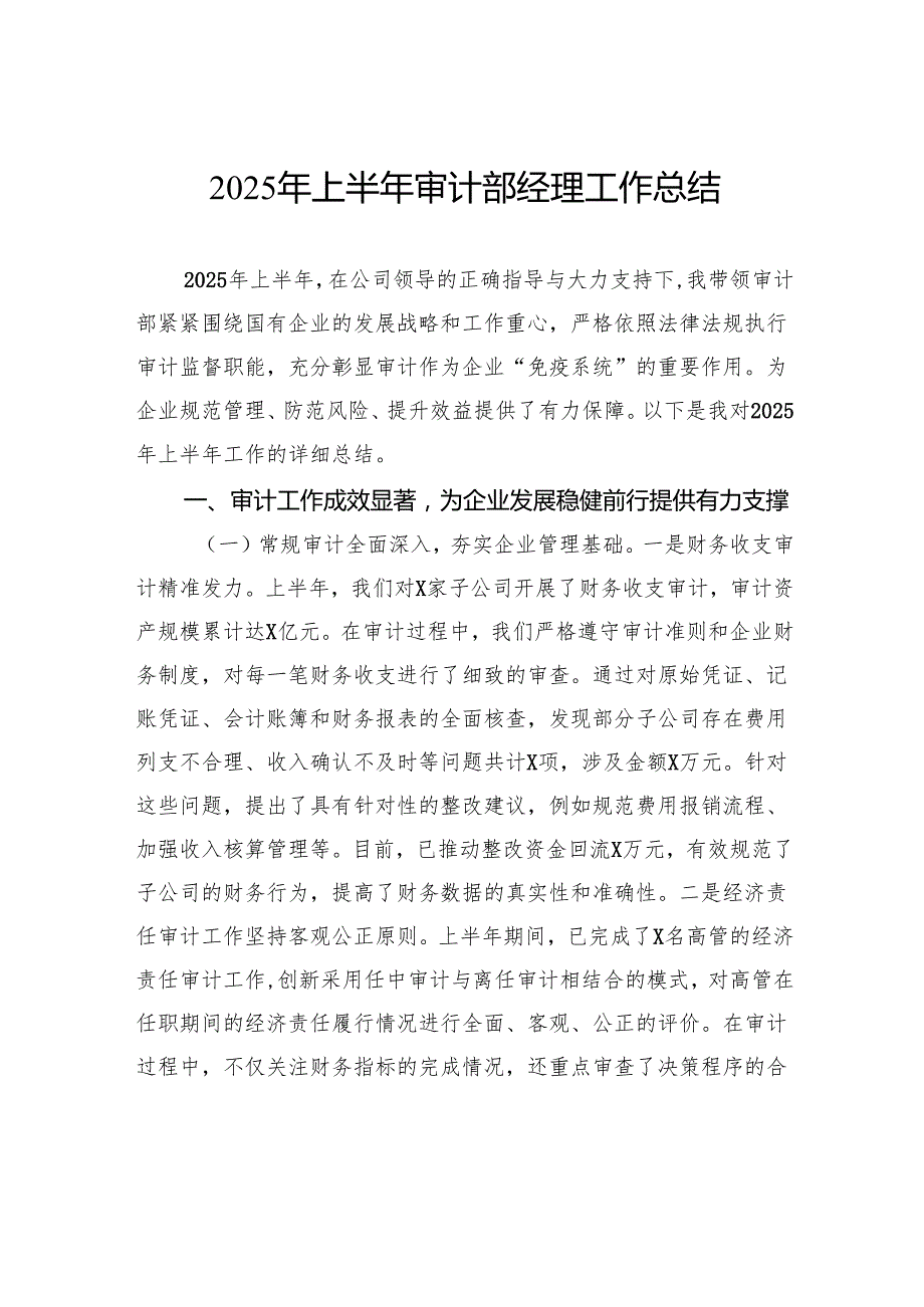 2025年上半年审计部经理工作总结.docx_第1页