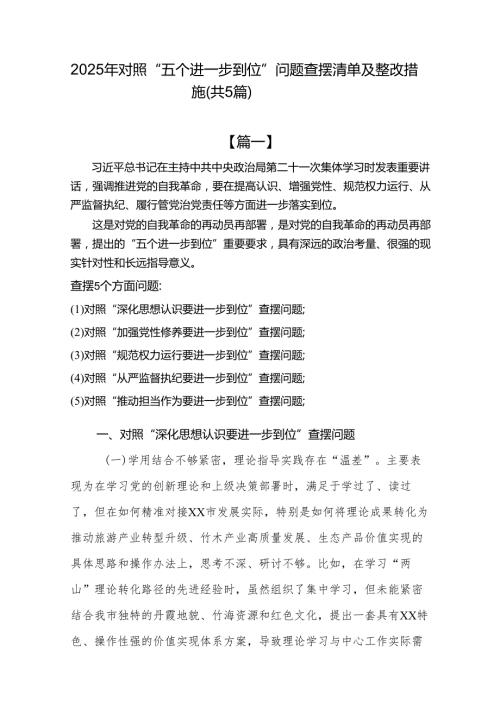2025年对照“五个进一步到位”问题查摆整改清单台账.docx