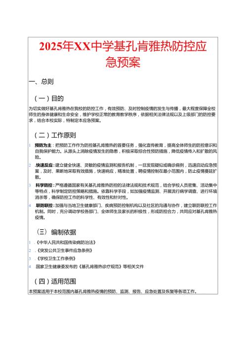 2025年XX中学基孔肯雅热防控应急预案.docx