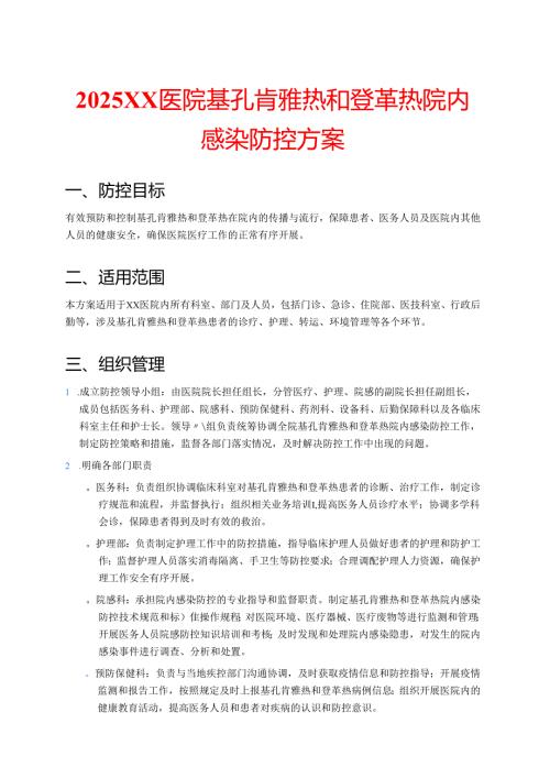 2025XX医院基孔肯雅热和登革热院内感染防控方案.docx