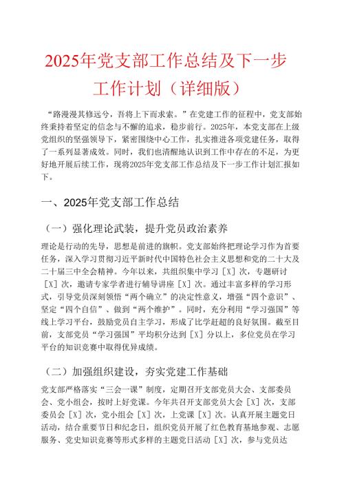 2025年党支部工作总结及下一步工作计划（详细版）.docx