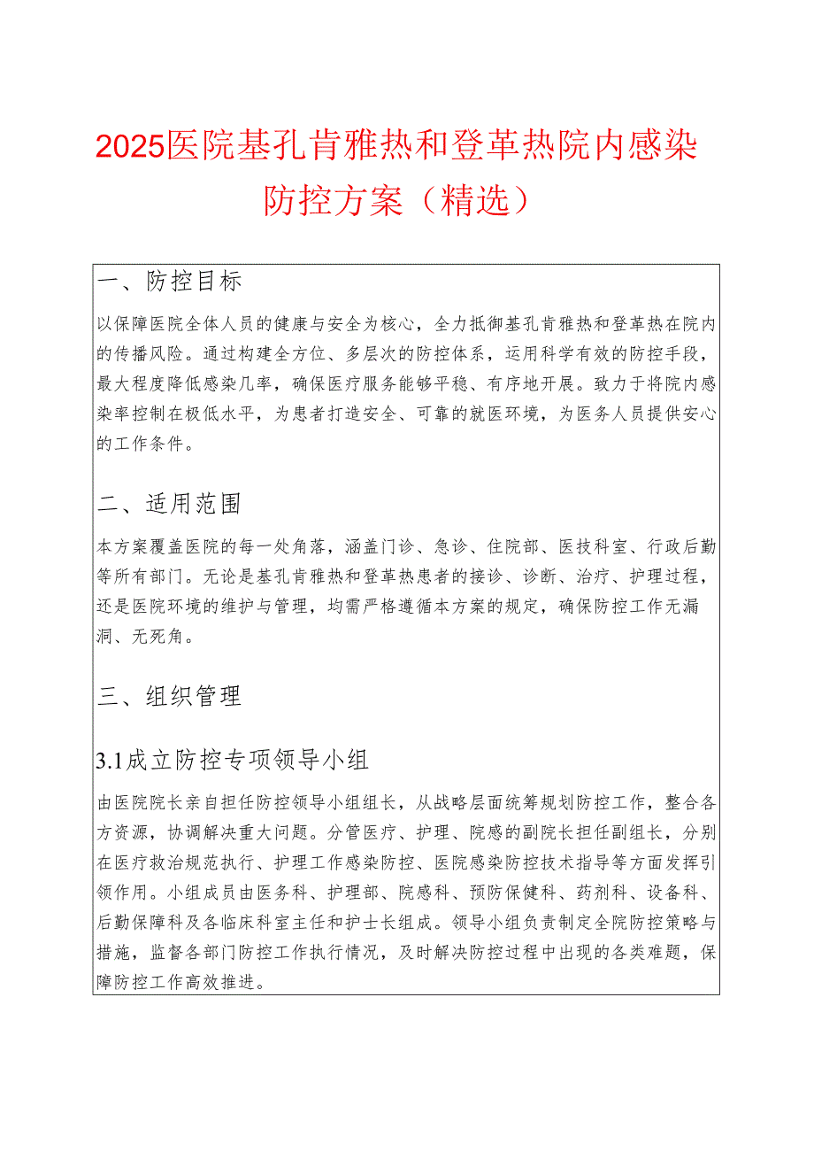 2025卫生院基孔肯雅热和登革热院内感染防控方案（精选）.docx_第1页